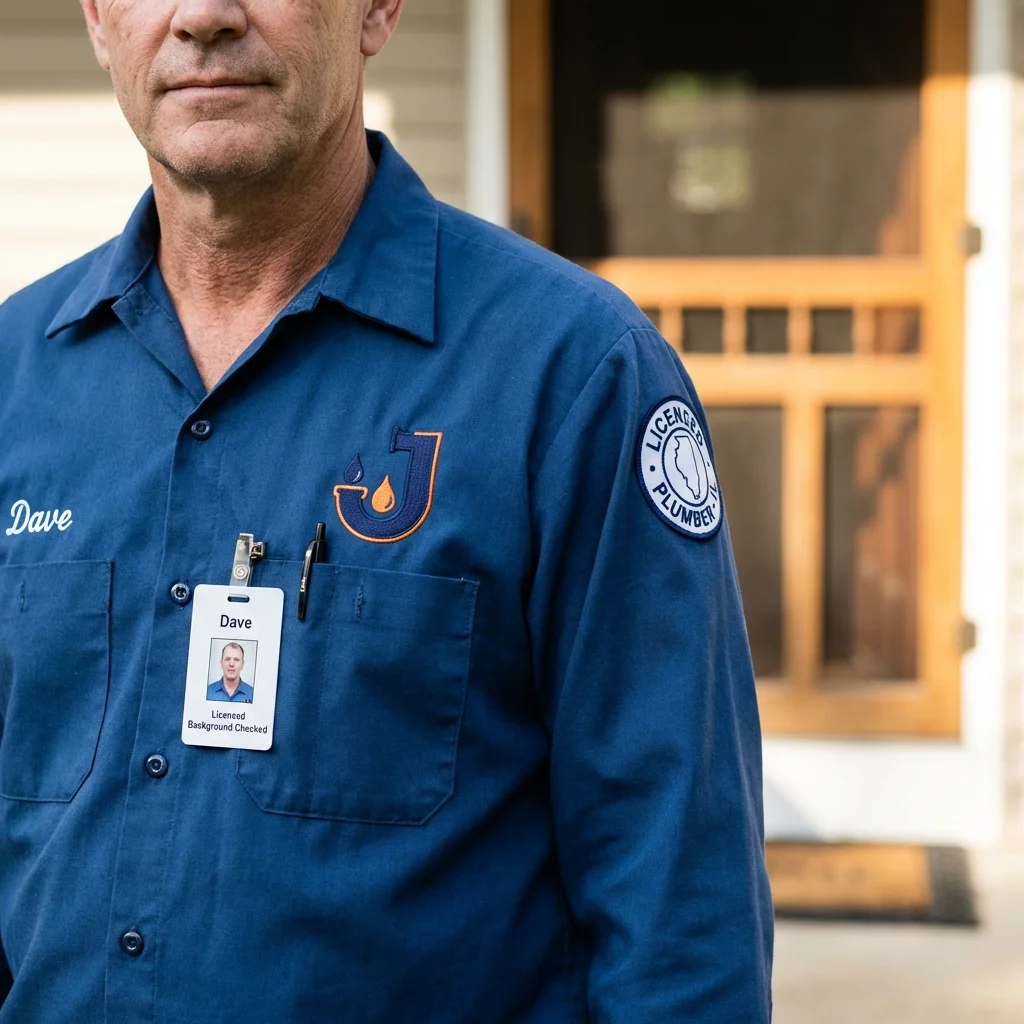 Licensed plumber showing ID badge in Claysburg, PA