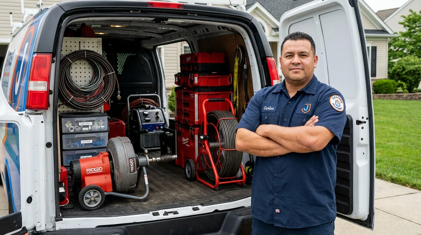 Professional drain cleaning equipment and Johns Plumbing LLC plumber in Claysburg