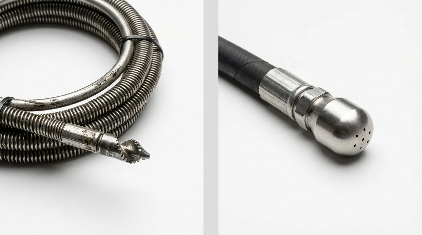 Drain snake cable and hydro jetting nozzle used for drain cleaning in Claysburg, PA