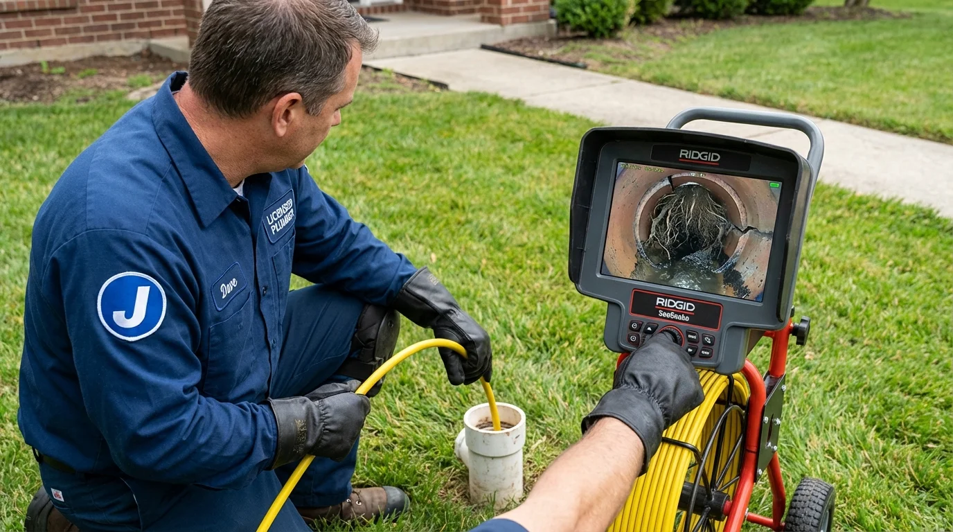 Sewer camera inspection being performed by Johns Plumbing LLC in Claysburg