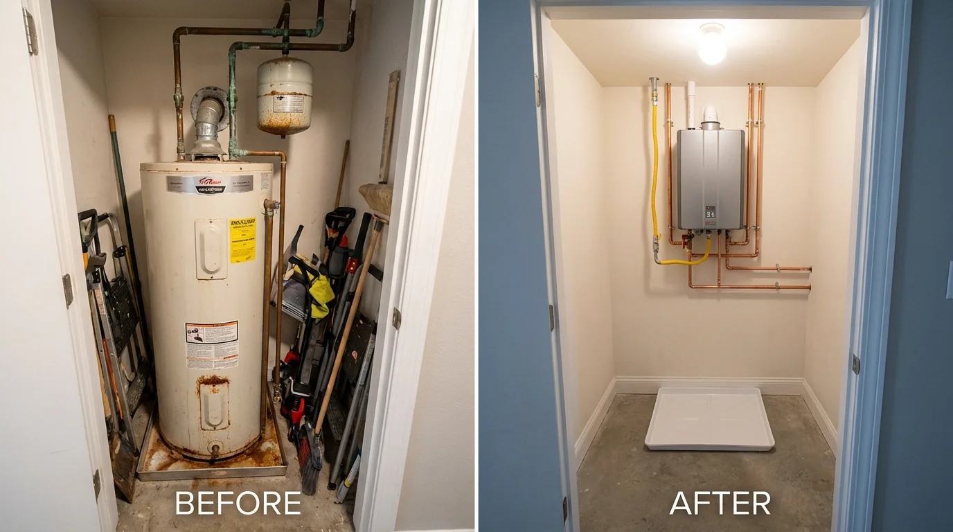 Tank water heater versus wall-mounted tankless unit comparison for Claysburg, PA homeowners