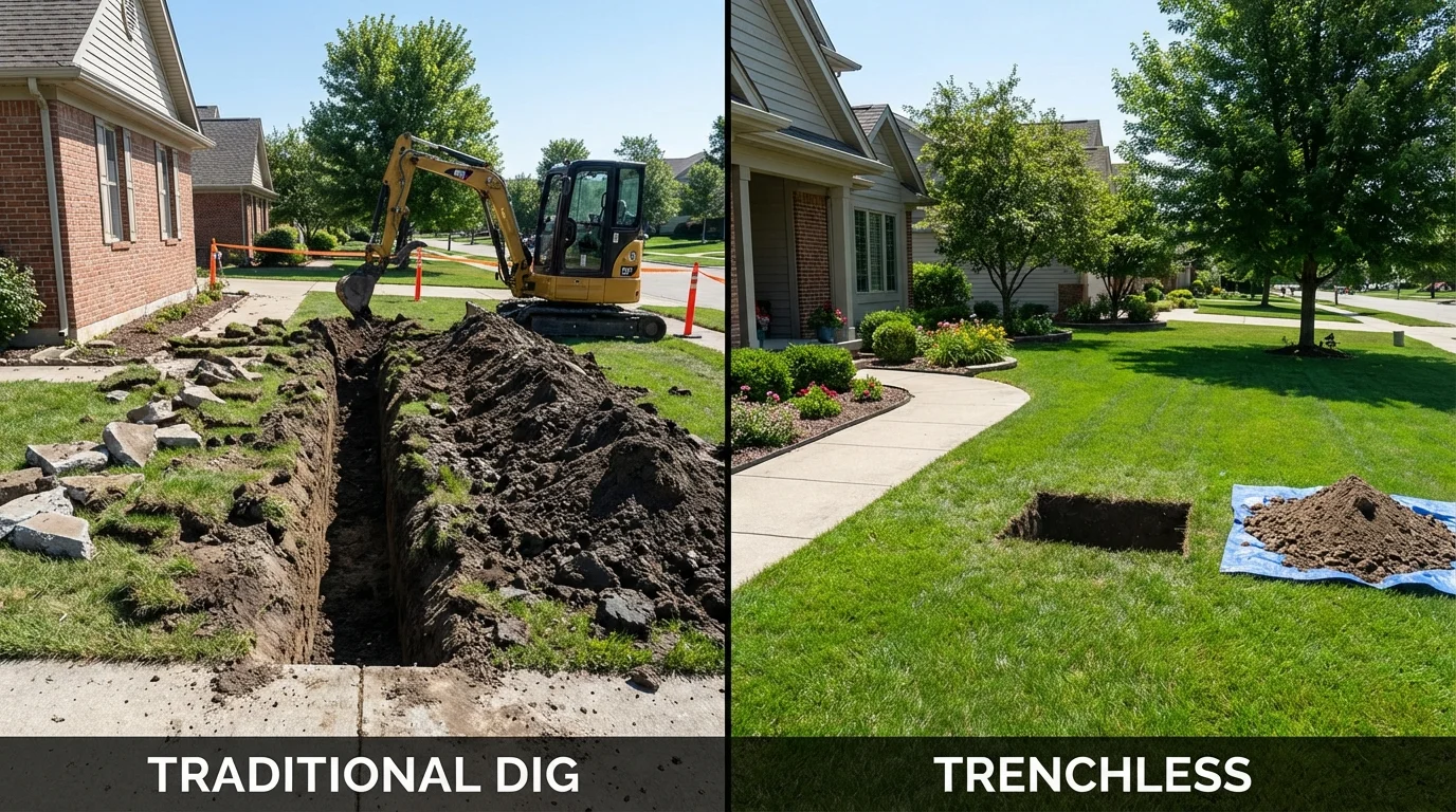Trenchless sewer repair with minimal yard damage versus traditional excavation in Claysburg, PA